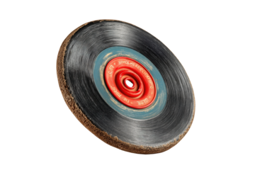 PNG Vintage vinyl record with red and blue label on black background