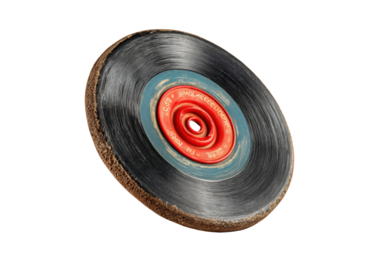 PNG Vintage vinyl record with red and blue label on black background