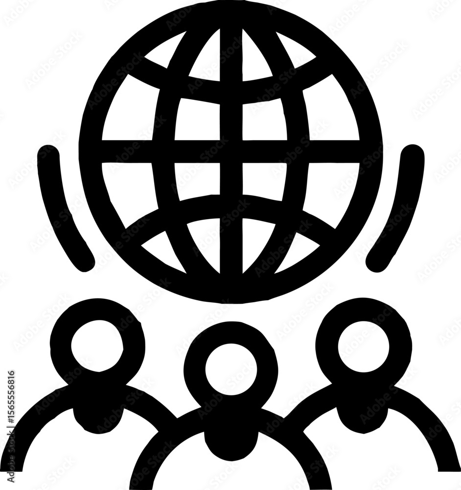 Poster global communication network: diverse people connect across the earth through interconnected digital