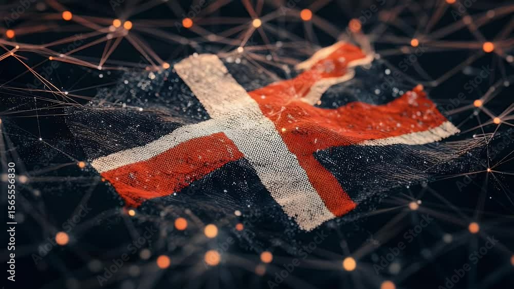 Aufkleber abstract digital illustration of a flag with network connections and glowing lights with red and whi