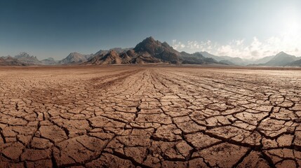 Arid landscape with cracked soil indicating drought conditions during the dry season. Generative AI