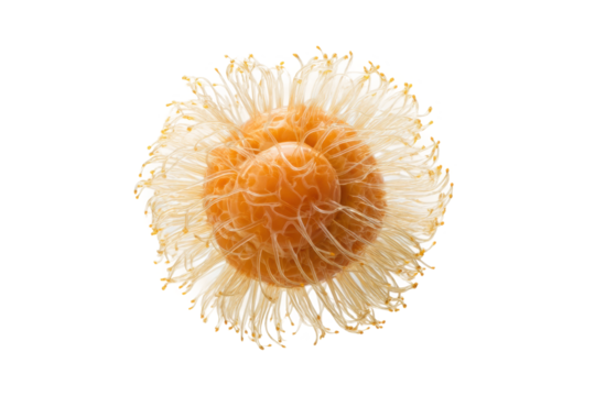 PNG Close-up of transparent jellyfish with orange center on black background - Powered by Adobe