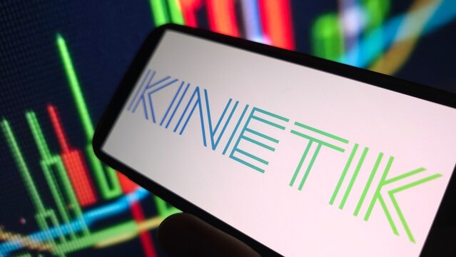 Konskie, Poland - June 29, 2025: Kinetik company logo displayed on mobile phone