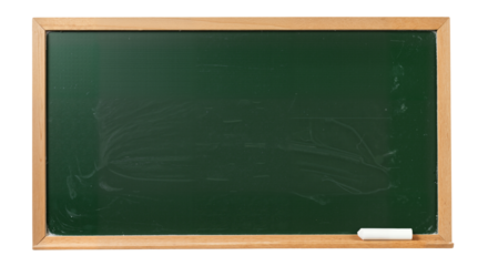 Blank green chalkboard for school announcements, educational flyers and kids learning designs for the back to school theme. Transparent Background, Cutout, PNG