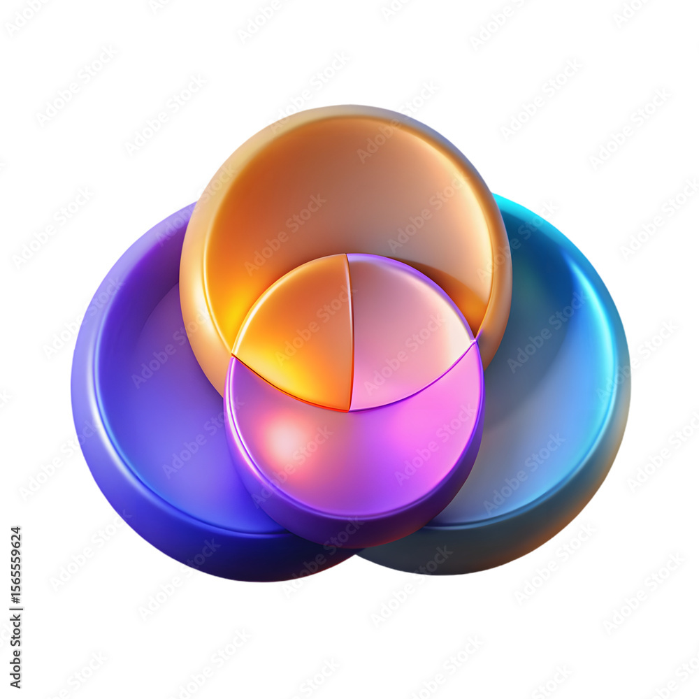 Aufkleber three glossy circles of different colors are overlapping isolated on transparent background