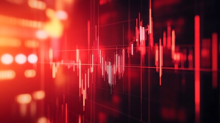 Red financial chart illustrating market decline with blurred lights in the background photo