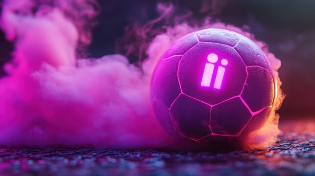 Futuristic soccer ball in neon smoke