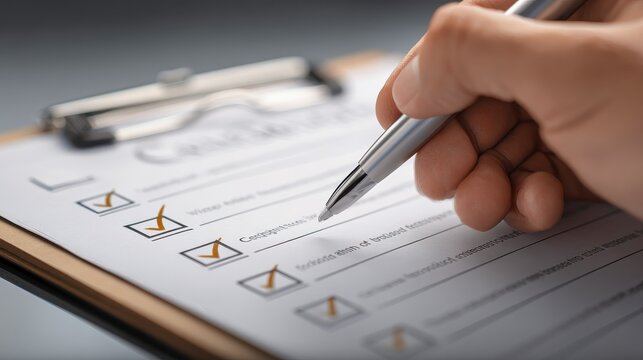 Certification audit process with digital checklist in office setting - Powered by Adobe
