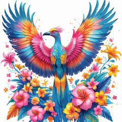 Obraz premium Colorful Tropical Bird with Floral Pattern on White Background