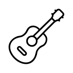 Simple outline of a classical guitar, showing music and artistry, in black