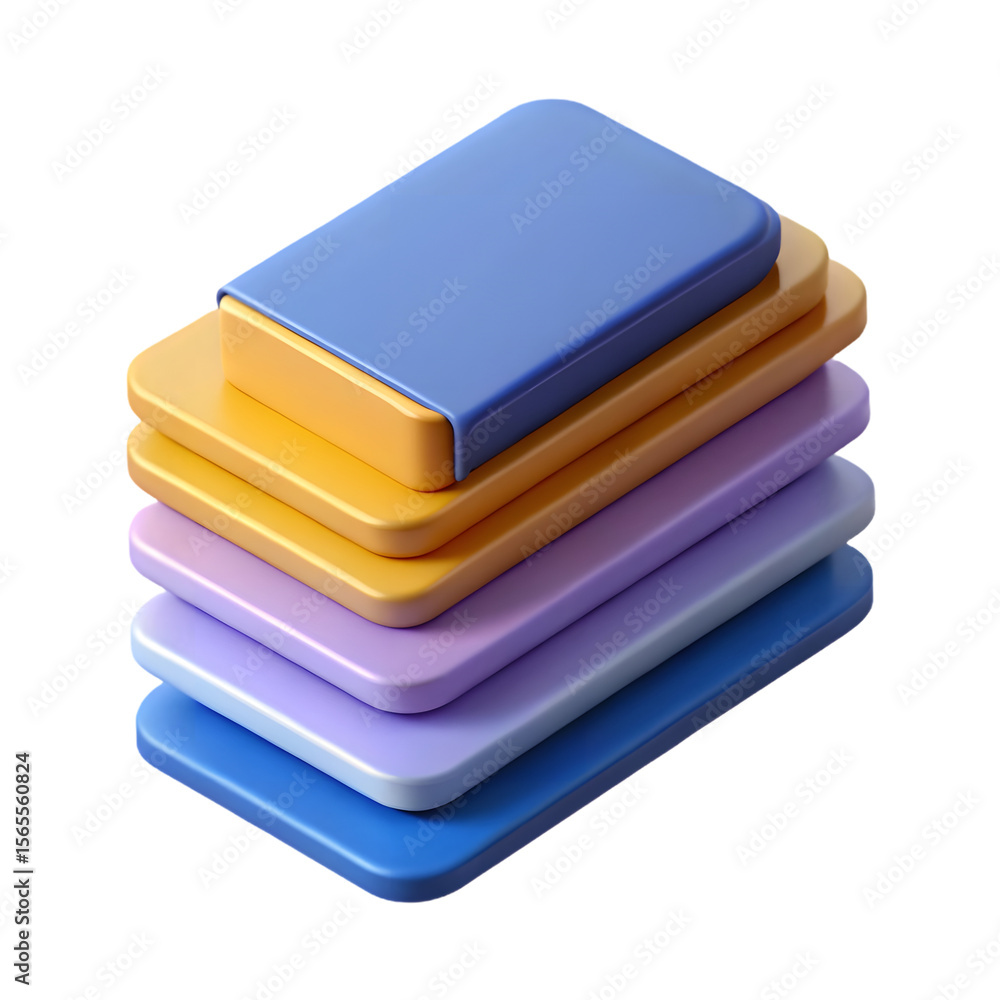 Poster a stack of colorful rectangular shapes is isolated on transparent background