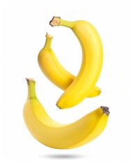 Floating Yellow Bananas Isolated on a White Background With Bright Natural Lighting
