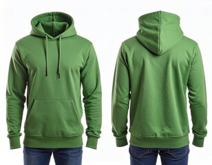Solid Green Hoodie Design with Front and Back Views for Casual Wear and Everyday Comfort