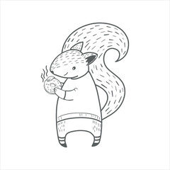 Logo design – outline squirrel with bagel, minimalist vector emblem