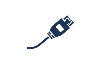 A simple dark blue ethernet cable connector isolated on a white background in a vector illustration