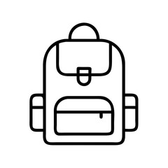 Simple black and white line drawing of a backpack with pockets
