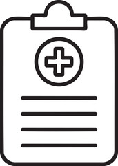 Medical Clipboard Icon with Plus Sign Representing Health Records and Patient Information in a Simple Line Art Style