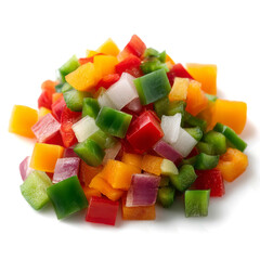 few pieces of mixed diced vegetables on transparent