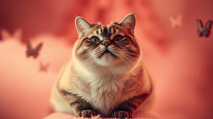 A fat cat with an otherworldly appearance, rendered in surreal infrared tones, with a soft, dreamy atmosphere, hazy soft light, and an infrared spectrum