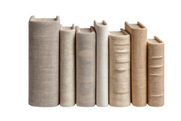 PNG Collection of textured beige and neutral hardcover books on black background