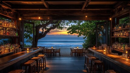 Beachfront bar at sunset