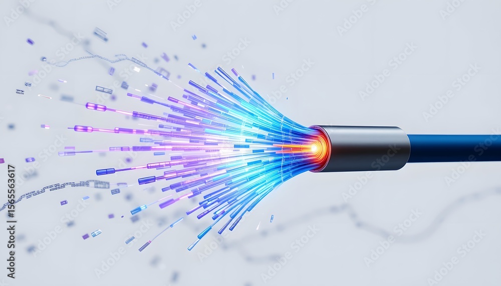 Poster fiber optic data transmission a colorful display of high speed internet connectivity. advanced commu