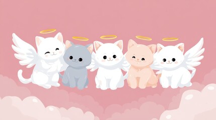 Obraz premium angels slogan with cute cat angels vector illustratioin, no logos, no brands