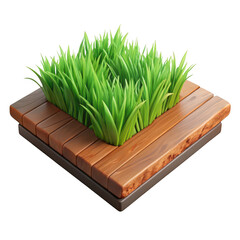 Stylized green grass growing on a wooden platform