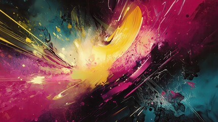 Vibrant explosion of colors and abstract forms.
