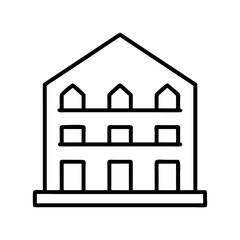 A three story building outline with a roof and window details
