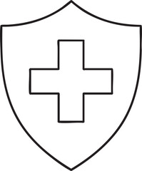 Fototapeta premium Simple Black and White Shield with Plus Sign for Health Protection and Security Concepts black white