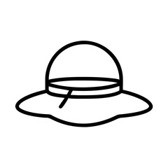 Stylized black and white outline of a classic sun hat design