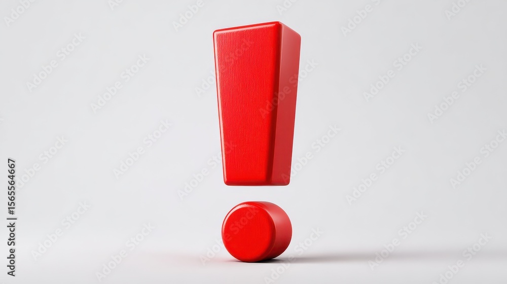 Fototapete red exclamation mark on white backdrop. modern design. 3d rendering.