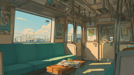 magazine feature on nostalgia | memory in architecture | lonely calm | dusty emerald and beige | still-life staging | train interiors | highlighted stillness | tempered light contrast | urban
