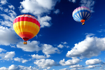 Fototapeta premium Colorful hot air balloons floating in a bright blue sky