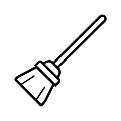Simple black and white outline illustration of a broom for cleaning purposes