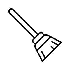 Black and white line art illustration of a broom for cleaning purposes