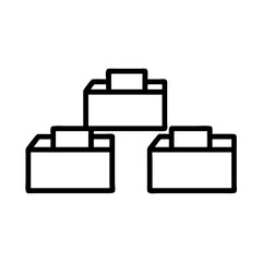 Three stylized folders arranged in a triangular formation in simple black lines