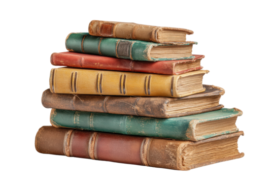 PNG Vintage stack of leather bound books with aged textures and rich colors