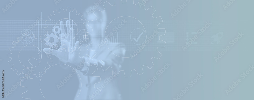 Poster business process automation background with gears and icons