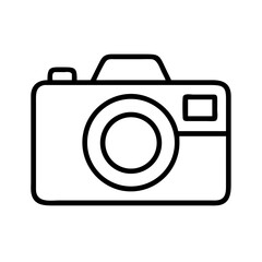 Simple line art of a camera with a lens and a flash