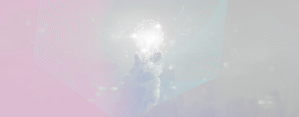 Futuristic glowing light bulb concept on pastel digital background
