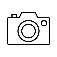 Simple black and white line art of a camera illustration icon