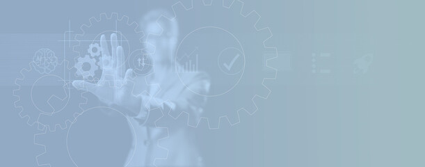 Business process automation background with gears and icons