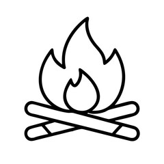 Simple Line Art Illustration of a Burning Campfire with Crossed Logs