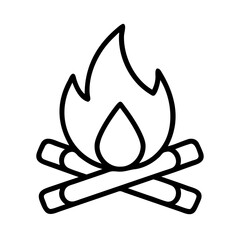 Simple outlined campfire icon with crossed logs and bright flames rising