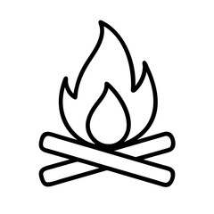 Stylized Bonfire Illustration of Flames Over Crossed Logs with Bold Black Outline