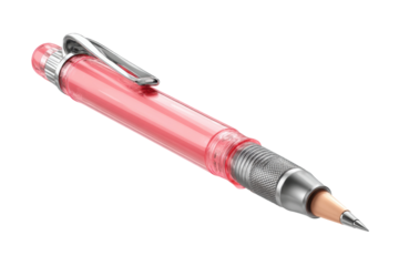 PNG Transparent pink mechanical pencil with metal grip and clip on black background