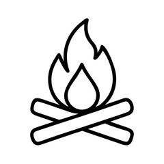 Simple black and white line drawing of campfire with crossed logs