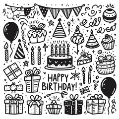 Happy Birthday Icon and Pattern Set – Celebration Elements Vector Collection

